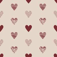 Vector Seamless pattern with simple textured, hatched hearts for Valentine's day. Beige background. Great for wrapping paper, textiles, fabric, T-shirts and scrapbooking.