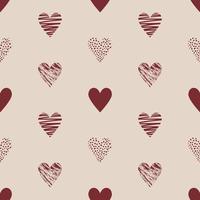 Vector Seamless pattern with simple textured, hatched hearts for Valentine's day. Beige background. Great for wrapping paper, textiles, fabric, T-shirts and scrapbooking.