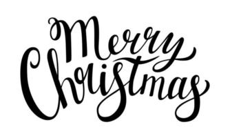 Hand lettering with the words Merry Christmas. Illustration with text for greeting cards and tags. Black and white text vector illustration. Isolated on a white background.