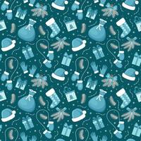 patrón impecable con elementos navideños en tonos azules sobre un fondo azul oscuro. ideal para envolver papel, cajas de regalo. objetos planos aislados y ocultos bajo una máscara. fácil de editar ilustración vectorial vector