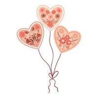 Balloons with Flower heart in boho style. Valentine card with floral elements for Valentine's Day. A symbol of love. Vector illustration isolated on a white background.