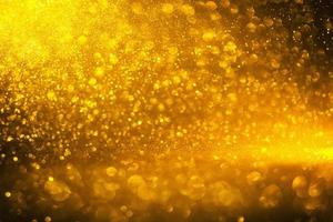 Golden glitter bokeh lighting texture Blurred abstract background for birthday, anniversary, wedding, new year eve or Christmas photo