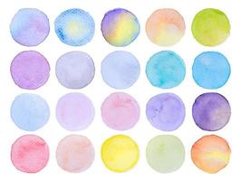 Collection label tag elements Set Watercolor brush paint strokes circle shape from a hand drawn on the white background photo