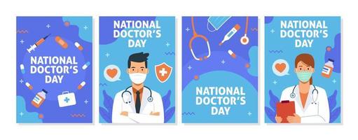 conjunto de tarjetas del día nacional del médico vector