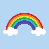 Rainbow with clouds icon on blue background. vector
