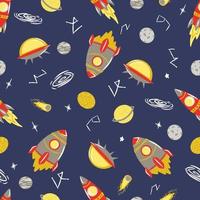 Seamless pattern with Space. Space background for children. Cartoon Rockets. Constellation, Black hole. Vector seamless template, Print