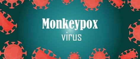 Vector banner with microscopic monkey virus. Informing about the prevention of infection and the spread of viral infection. The advertising background of infection is monkey pox, bacteria, viruses.