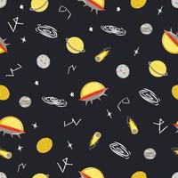 Seamless pattern with Space. Space background for children. Cartoon Rockets. Constellation, Black hole. Vector seamless template, Print