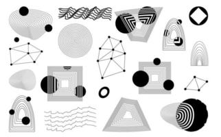conjunto vectorial de elementos futuristas de redes cibernéticas. elemento digital de estilo retro, varias ilustraciones geométricas, rejilla polar, círculos, cuadrados, vibraciones, gravedad. cyberpunk al estilo de los años 80. vector
