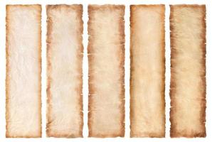 collection set old parchment paper sheet vintage aged or texture isolated on white background photo