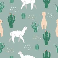 Seamless pattern with various cacti, bright texture with green cacti, hand drawing in cartoon style, stylish and simple illustration, background with desert plants, vector print for printing bedding
