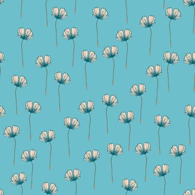 Modern wildflowers seamless pattern design. Seamless pattern with spring flowers and leaves. Hand-drawn background. floral pattern for wrapping paper or fabric. Botanic Tile.