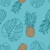 Beautiful tropical pineapples and leaves pattern design. Good for prints, wrapping, textile, and fabric. Hand-drawn background. Botanic Tile. Surface pattern design. vector