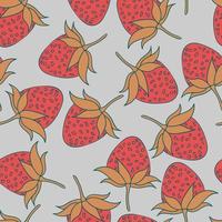 diseño de patrones sin fisuras de fresas. hermoso fondo de bayas tropicales. frutas tropicales y hojas de fondo transparente. bueno para estampados, papel de envolver, textiles y telas. vector