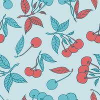 Cherries seamless pattern design. Beautiful tropical berries background. Tropical fruits and leaves seamless pattern background. Good for prints, wrapping paper, textile and fabric. vector