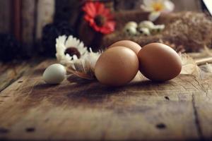 quail eggs on a vintage wooden background photo