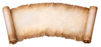 old parchment paper scroll sheet vintage aged or texture isolated on white background photo