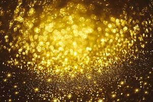 Golden glitter bokeh lighting texture Blurred abstract background for birthday, anniversary, wedding, new year eve or Christmas photo