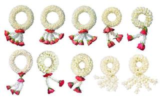 colección jazmín garland símbolo del día de la madre en tailandia sobre fondo blanco con trazado de recorte foto