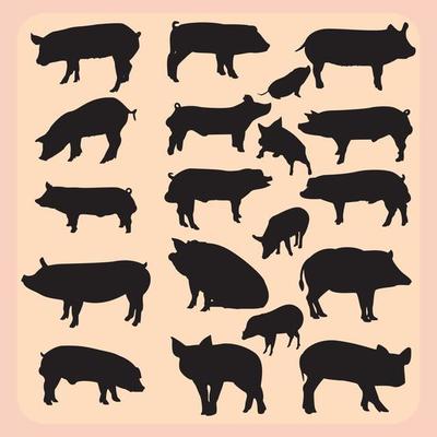 Set of vector icons black pig animal silhouette