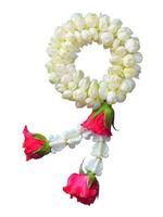 jasmine garland symbol of Mothers day in thailand on white background with clipping path photo