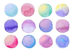 Collection label tag elements Set Watercolor brush paint strokes circle shape from a hand drawn on the white background photo