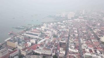 Aerial view Georgetown Heritage city during hazy day. video