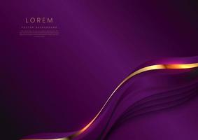 Abstract 3d gold curved ribbon on purple background with lighting effect and copy space for text. Luxury template design style. vector