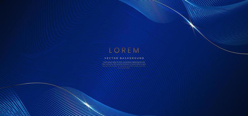 Abstract luxury golden lines curved overlapping on dark blue background. Template premium award design.