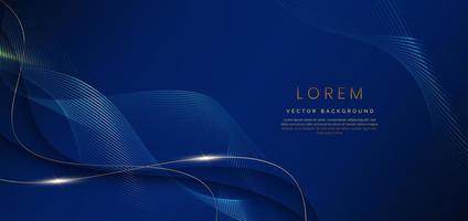 Abstract luxury golden lines curved overlapping on dark blue background. Template premium award design. vector