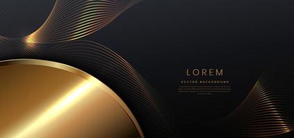 Abstact 3d luxury black curve with border golden curve lines elegant and lighting effect on black background. vector