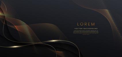 Abstract luxury golden wave lines curved overlapping on black background. Template premium award design. Vector illustration