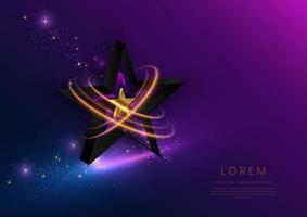 3d golden star with golden on dark blue and purple background with lighting effect and spakle. Template luxury premium award design. vector