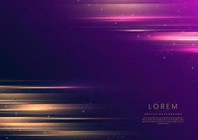 Abstract elegant gold lines horizontal on dark blue and purple background with lighting effect sparkle. Luxury template style with copy space for text. vector