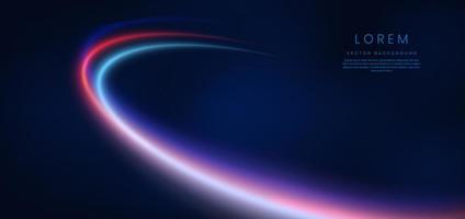 Abstract technology futuristic glowing blue and red  light lines with speed motion blur effect on dark blue background. vector