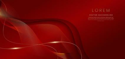 Abstract luxury golden lines curved overlapping on dark red background. Template premium award design. Vector illustration