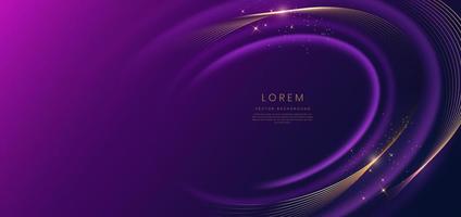 Abstract luxury golden lines curved overlapping on dark blue and purple background with lighting effect sparkle. Template premium award ceremony design. vector