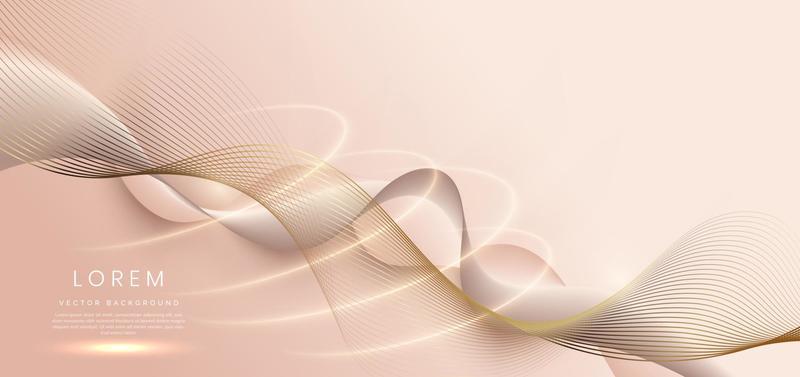 Abstract luxury rose gold pink flowing wave lines background with lighting effect. Luxury template design.