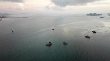 Aerial ship, vessel on the Straits of Malacca near Penang. video