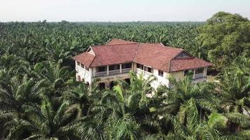 Aerial view 99 doors mansion in oil palm estate at Penang, Malaysia.