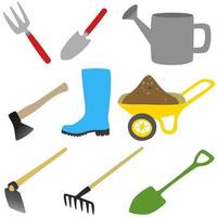 Farm and gardening cartoon equipment icon set vector. vector