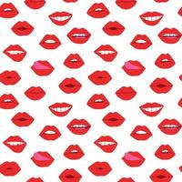 lips with red lipstick seamless pattern. mouth illustration hand drawn in cartoon style vector