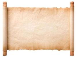 old parchment paper scroll sheet vintage aged or texture isolated on white background photo