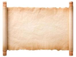 old parchment paper scroll sheet vintage aged or texture isolated on white background photo