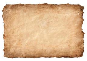 old parchment paper sheet vintage aged or texture isolated on white background photo