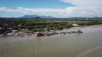 Fly over fishing jetty at Kuala Muda, Kedah Darul Aman. video