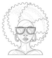ector image of a dark-skinned woman in sunglasses and a luxurious hairstyle in full face vector