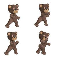 Vector image of a set of four knitted bears in various positions. Isolated on white background. EPS 10