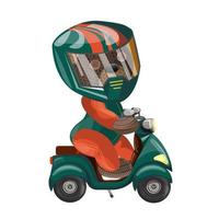 Vector image of a bear in an outfit on a scooter. Concept. Cartoon style. EPS 10