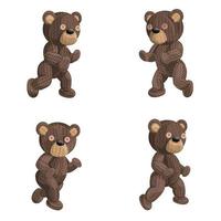 Vector image of a set of four knitted bears in various positions. Isolated on white background. EPS 10